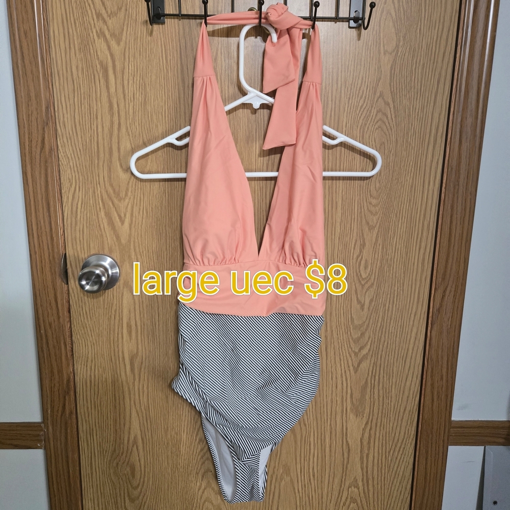 Peach and Black Striped Kids One Piece